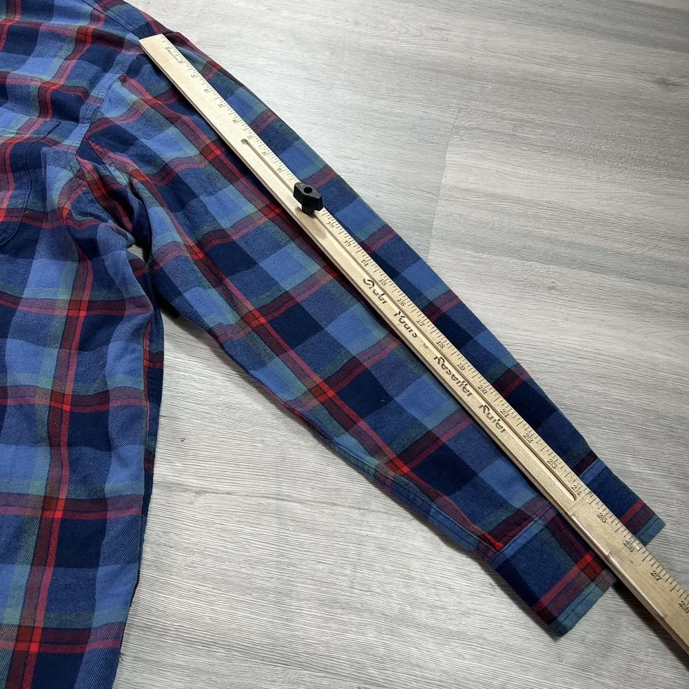 NWOT Duluth Trading Shirt Mens XL Blue Plaid Flannel Button Down Slim Fit Casual